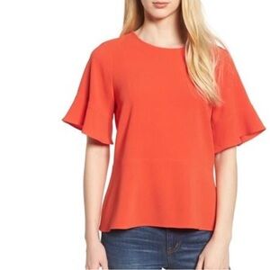 Madewell $70 Flare Hem Top in Bright Poppy XS TTS Flutter sleeve Boho